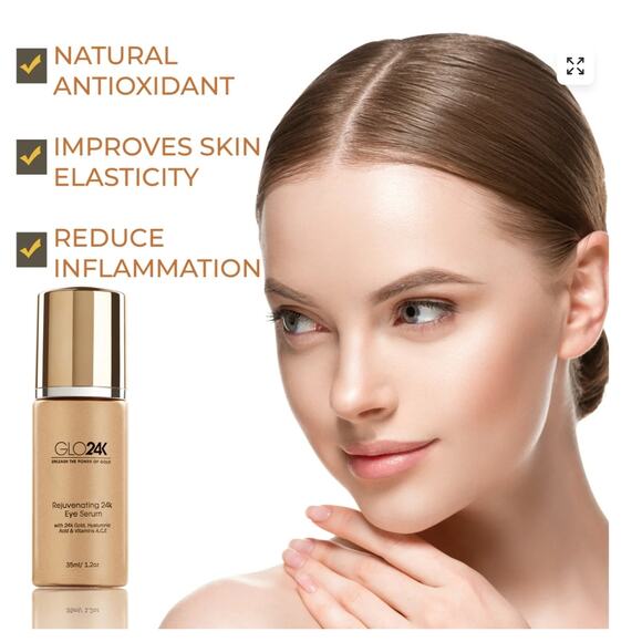 GLO24K EYE SERUM MINIMIZES FINE LINES, PUFFINESS, AND DARK CIRCLES, CROW'S FEET - Picture 5 of 6